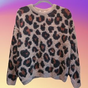 Leopard Print, Eyelash Sweater, Size MEDIUM, Time and Tru